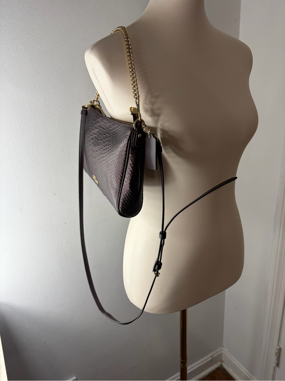 Coach Carrie Oxblood Snake-Embossed Shoulder Bag with Gold Chain